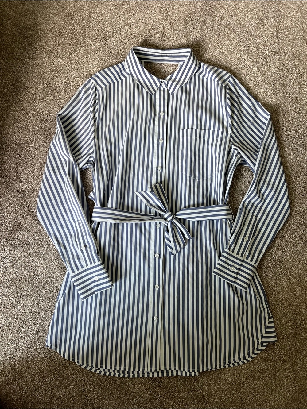 L'Academie Blue and White Striped Mini Shirt Dress